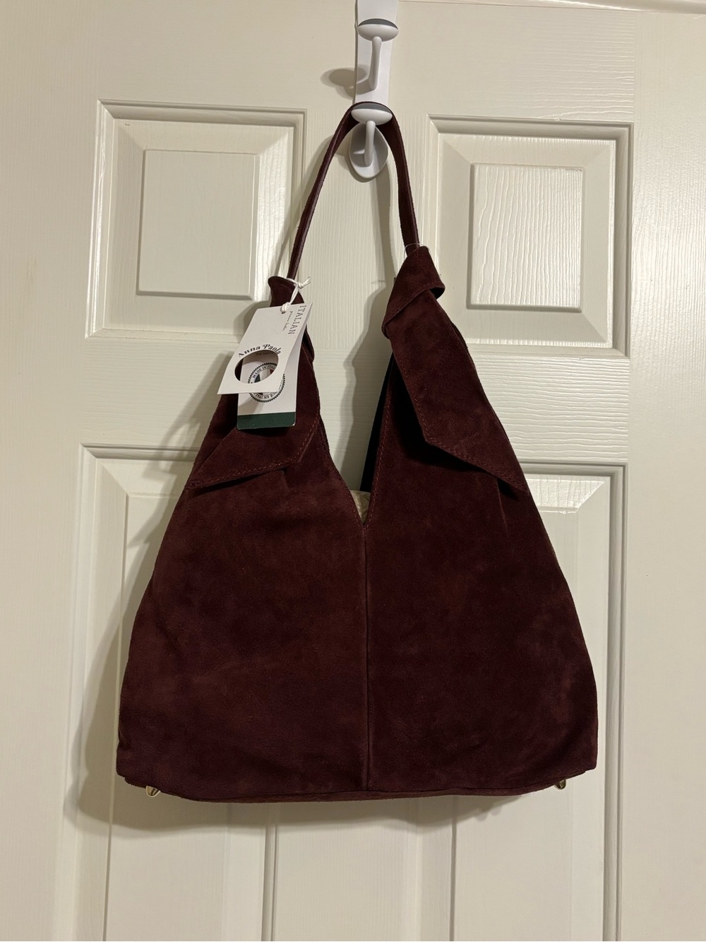 Anna Paola Chic Burgundy Suede Bow Detail Tote Hobo Bag